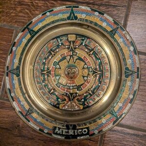 Vintage Brass Enamel Mexico Wall Plate